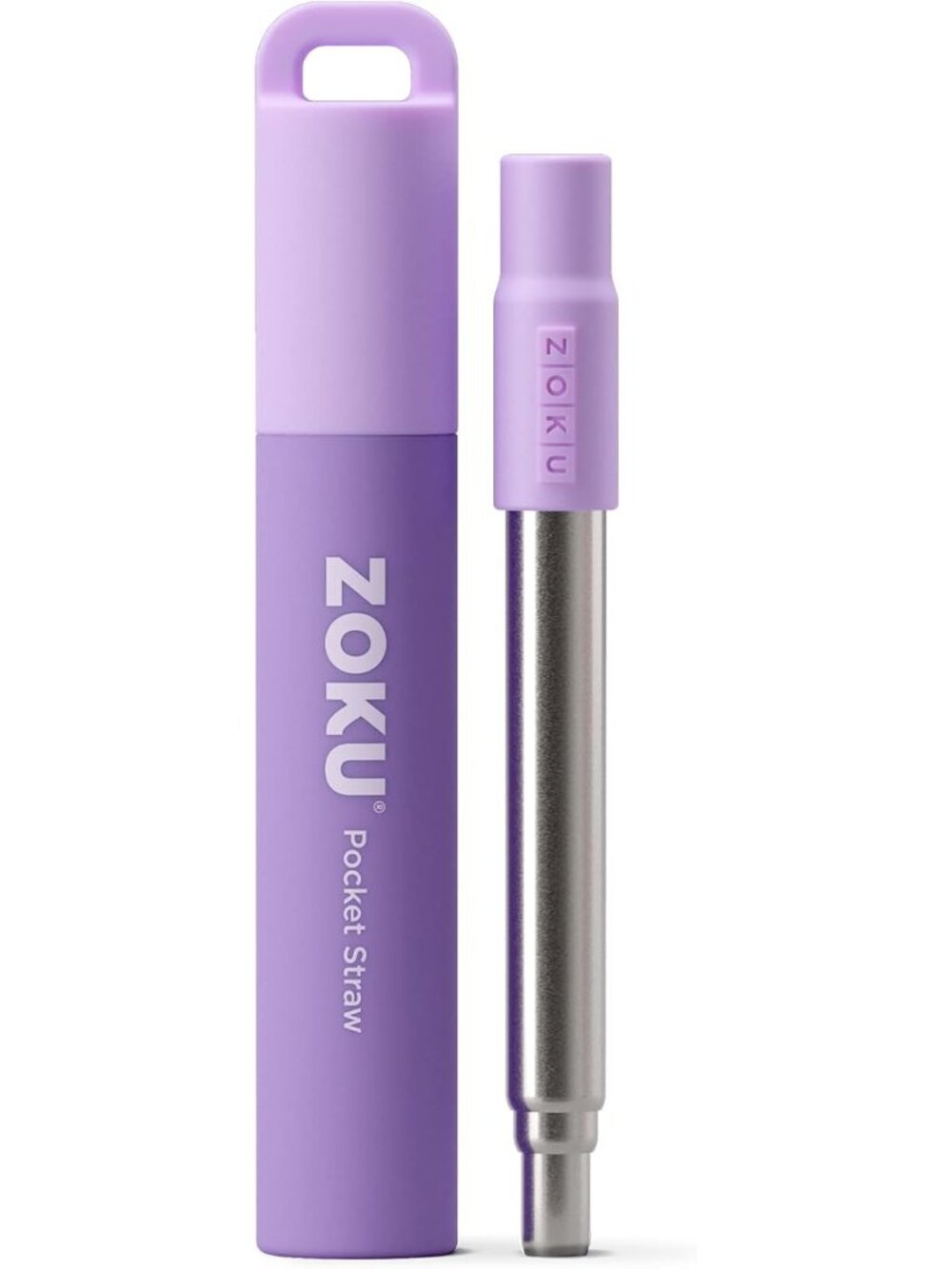 Reusable Metal Straw with Case for Travel, Purple - Collapsible Stainless Steel